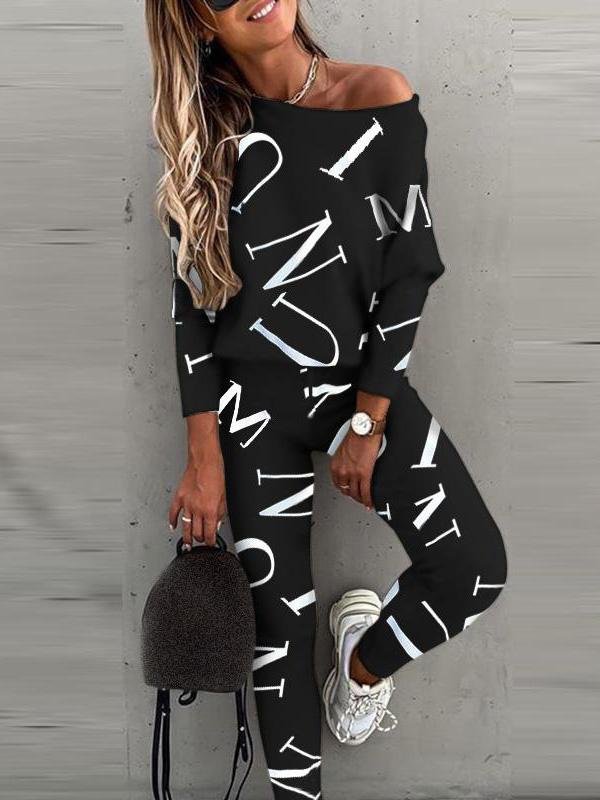 Letter Print Long-sleeved Trousers Casual Sports Suit - Two-piece Outfits - INS | Online Fashion Free Shipping Clothing, Dresses, Tops, Shoes - 13/05/2021 - 13052021 - 130521